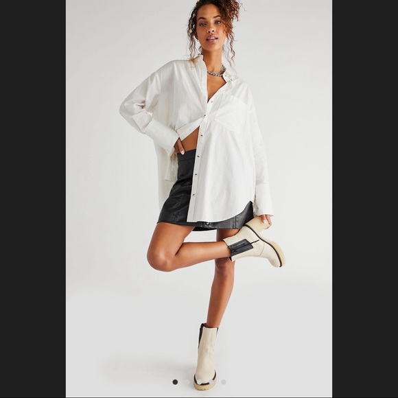 FREE PEOPLE Bone White Cream & Black Leather James Chelsea Chunky Heeled Boot 9 - Picture 5 of 16